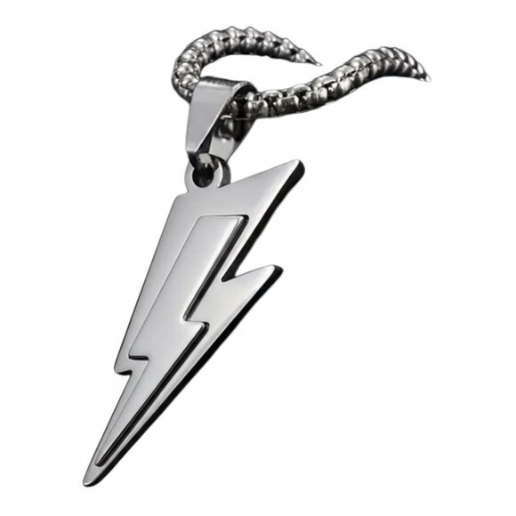 Bold Stainless Steel Lightning Bolt Pendant Necklace #1522 - Picture 7 of 8